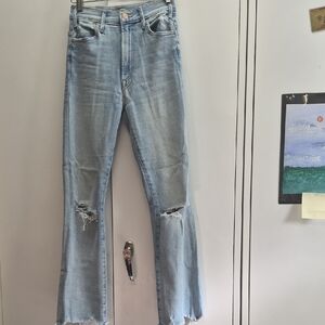 MOTHER Light Blue Distressed Flare Jeans
